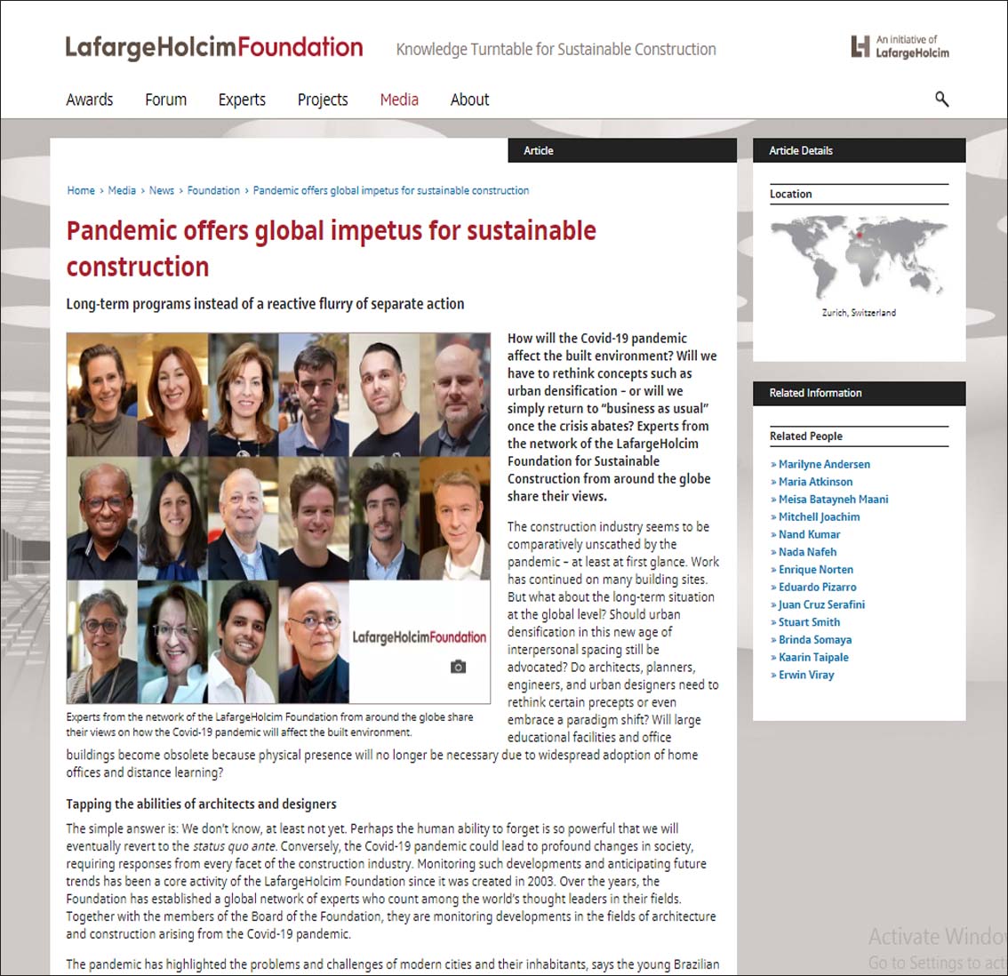 Pandemic offers global impetus for sustainable construction, Lafarge holcim  - May 2021